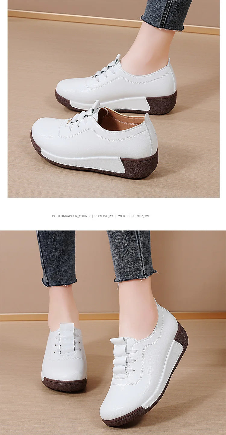 2025 Women Casual Shoes Genuine Leathe Platform Loafers for Women Wedge Sneakers Zapatos Mujer Fashion Slip on Ladies Moccasins