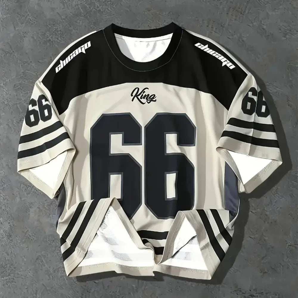 Men's 3D Chicago No. 66 printed T-shirt Crew Neck  Casual Sports Style Regular Version Men's Autumn Clothes Training Clothes