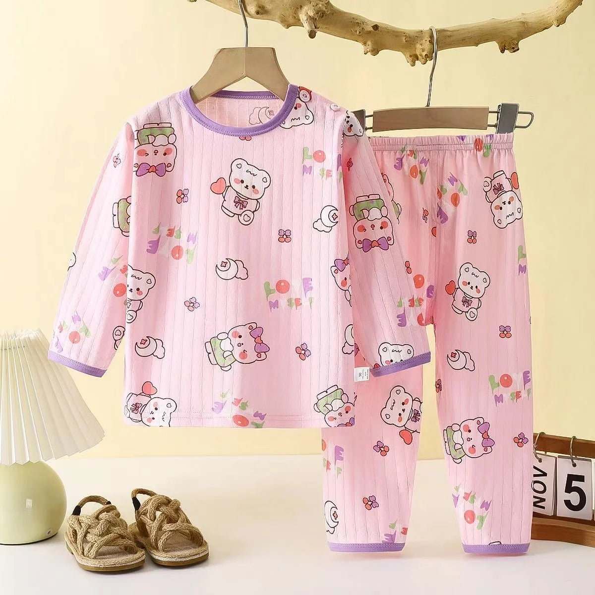 Children Sets Cotton Kids Clothes Long/Short Sleeve Home  Sleepwear Children's Clothing Boy Girl Autumn winter Tops Pants Suits