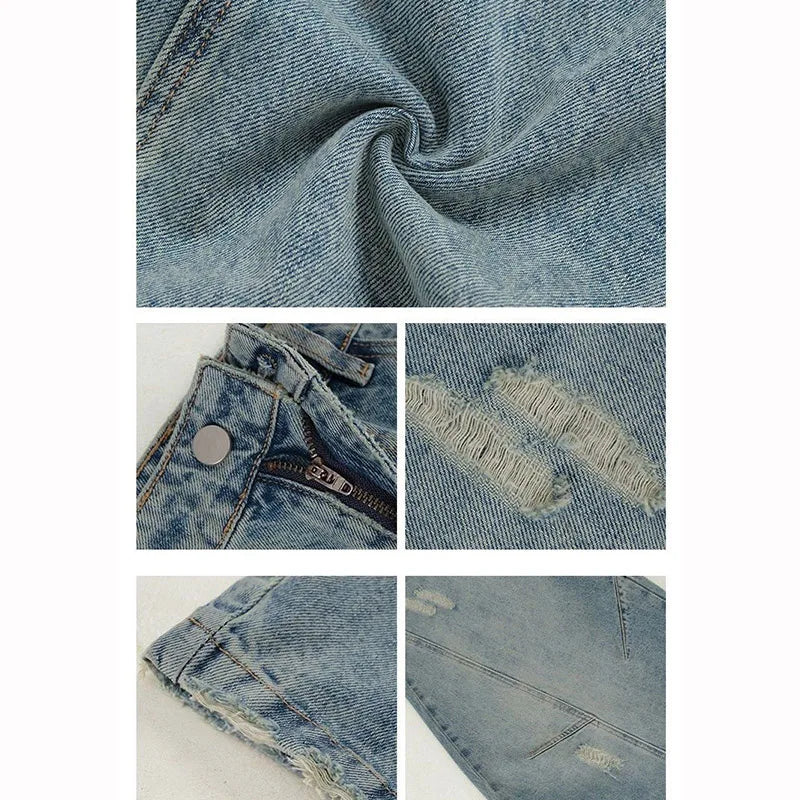 New Designer Women Thin Solid Jeans Girls Fashion High Waist Straight Leg Pants Lady Chic Ripped Baggy Denim Trousers