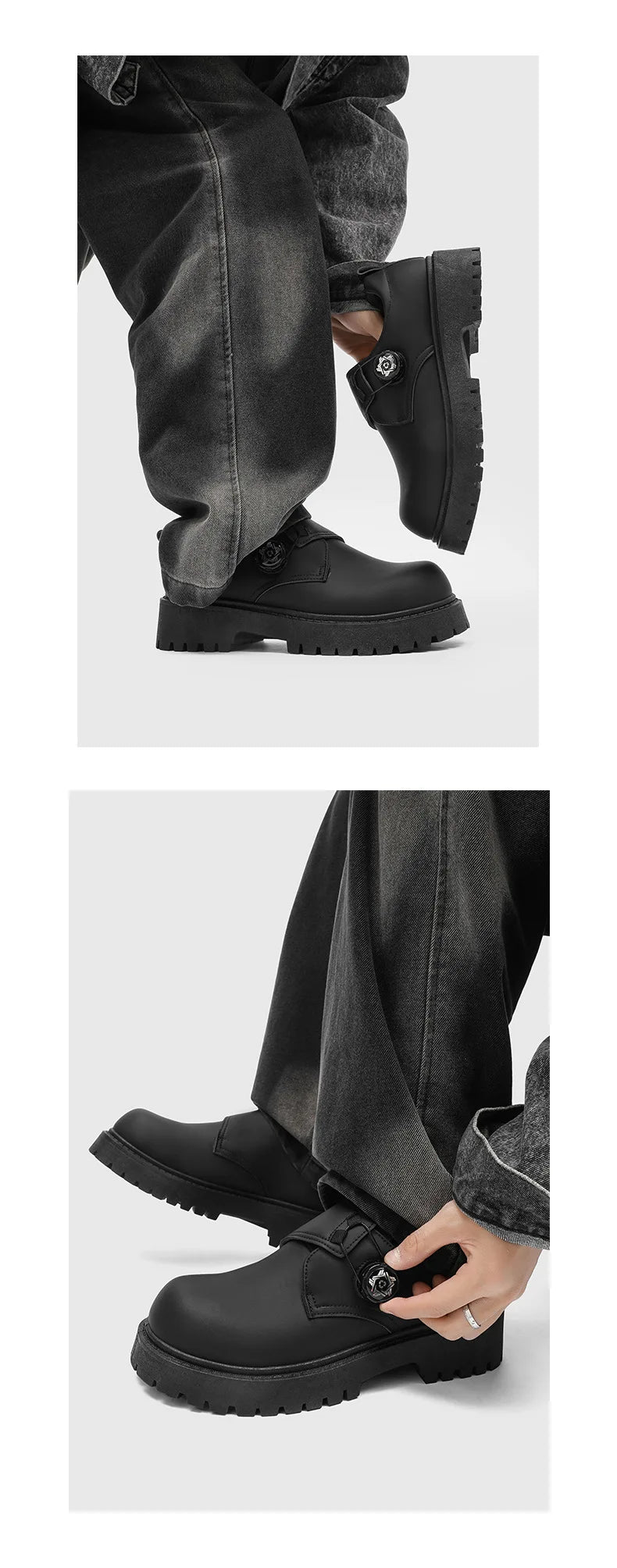 2025 Mens British Retro Wide Round-Toe Derby Shoes Chunky Platform Casual Leather Boots Trendy Streetwear Footwear for Wide Feet