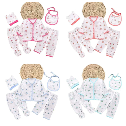 5Pcs/Set Newborn Baby Girl Clothes Set Cotton Soft Underwear Infant Boy Outfit Children Girl Top+2Pant+Bib+Hat Toddler Clothing