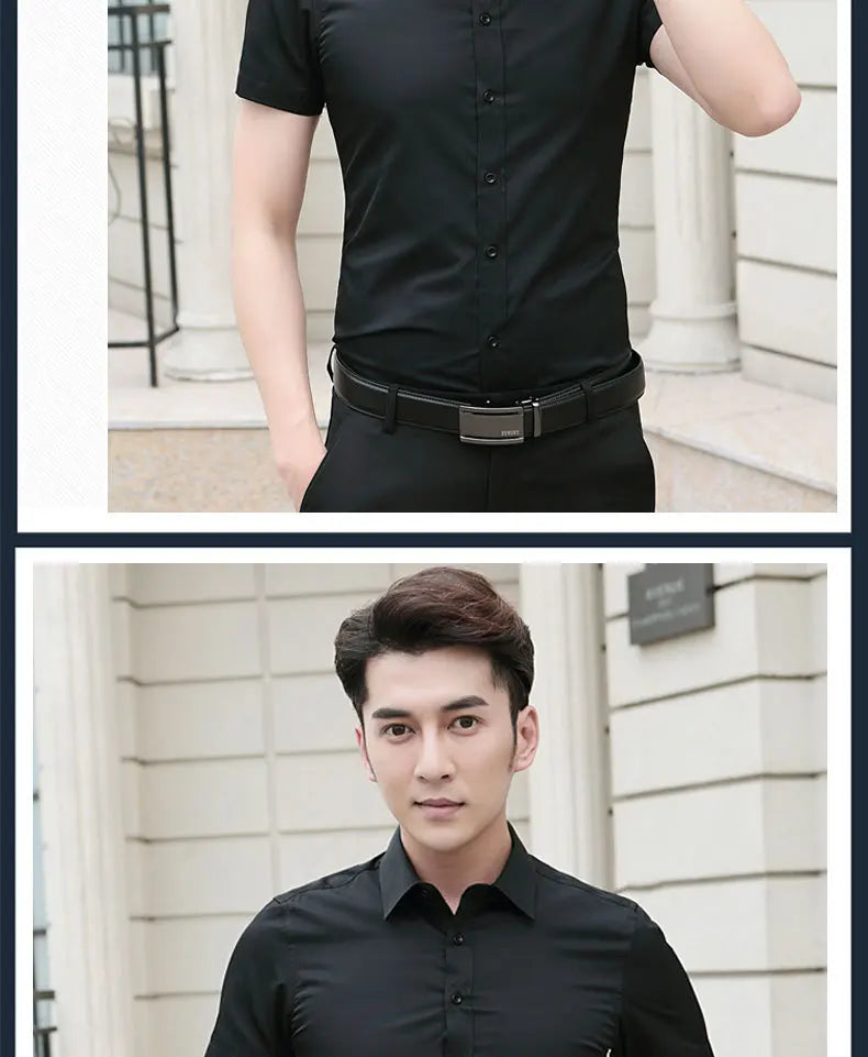 Professional Mens Short Sleeve Shirt White Business Casual Slim Fit Japanese Retro Style Polyester Fiber Printed Shirt for Youth