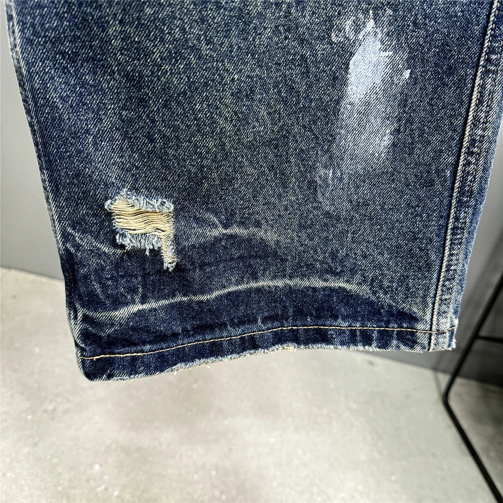 High End Men'S Clothing Hip Hop Graffiti Baggy Jeans For Men Streetwear Skateboard Ripped Jeans Korean Trendy Denim Trousers