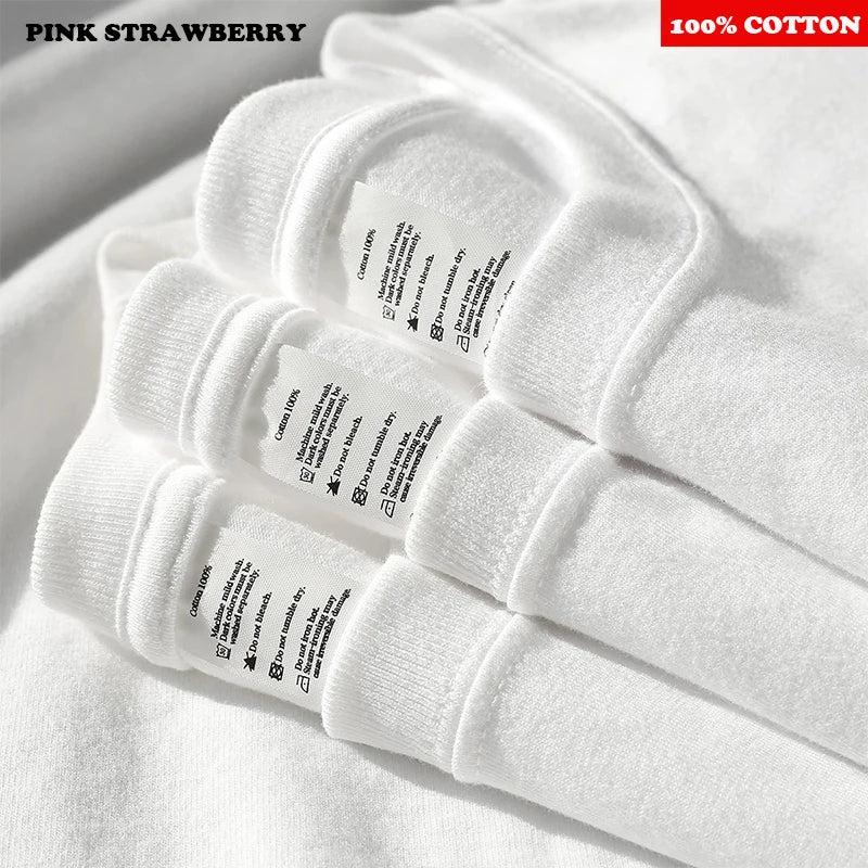 American style White Print T-shirt Men Autumn 2025 New 100% Cotton Oversize Loose Casual Long sleeves TeeTop Y2k Male clothing