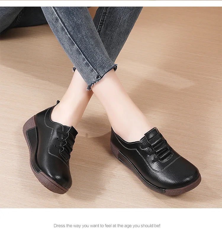 2025 Women Casual Shoes Genuine Leathe Platform Loafers for Women Wedge Sneakers Zapatos Mujer Fashion Slip on Ladies Moccasins