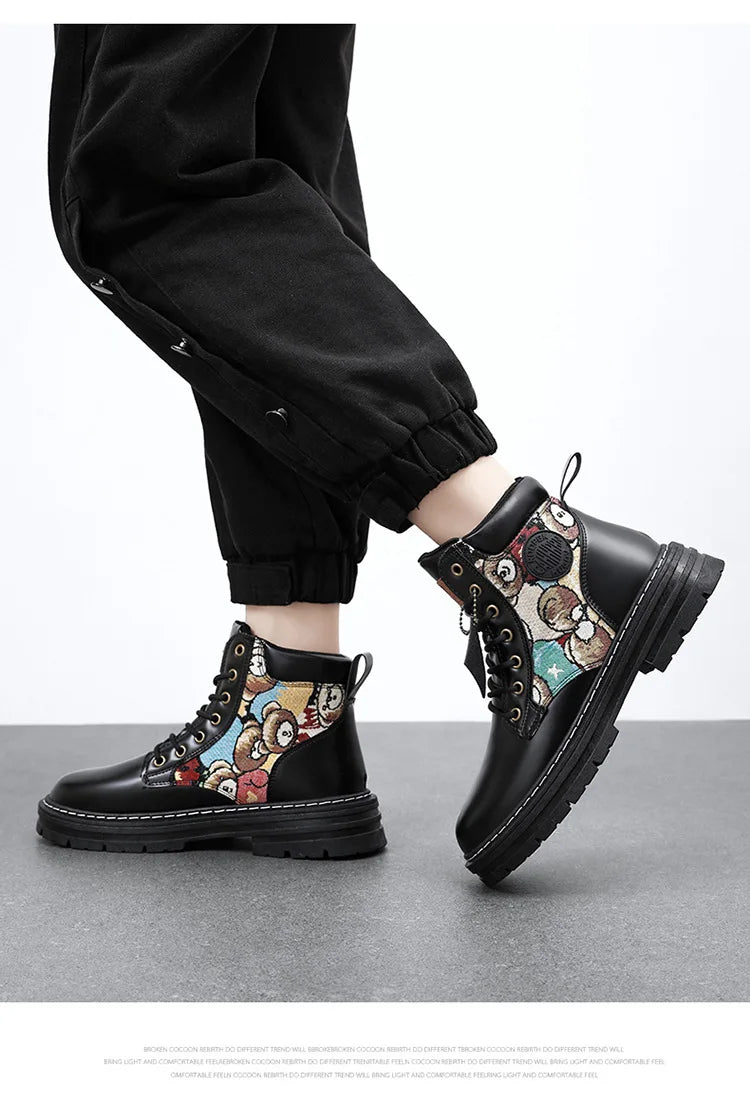 New Men's Boots Designer Luxury Men Working Boots High Tops Platform Leather Shoes for Men British style Motorcycle Botas Hombre