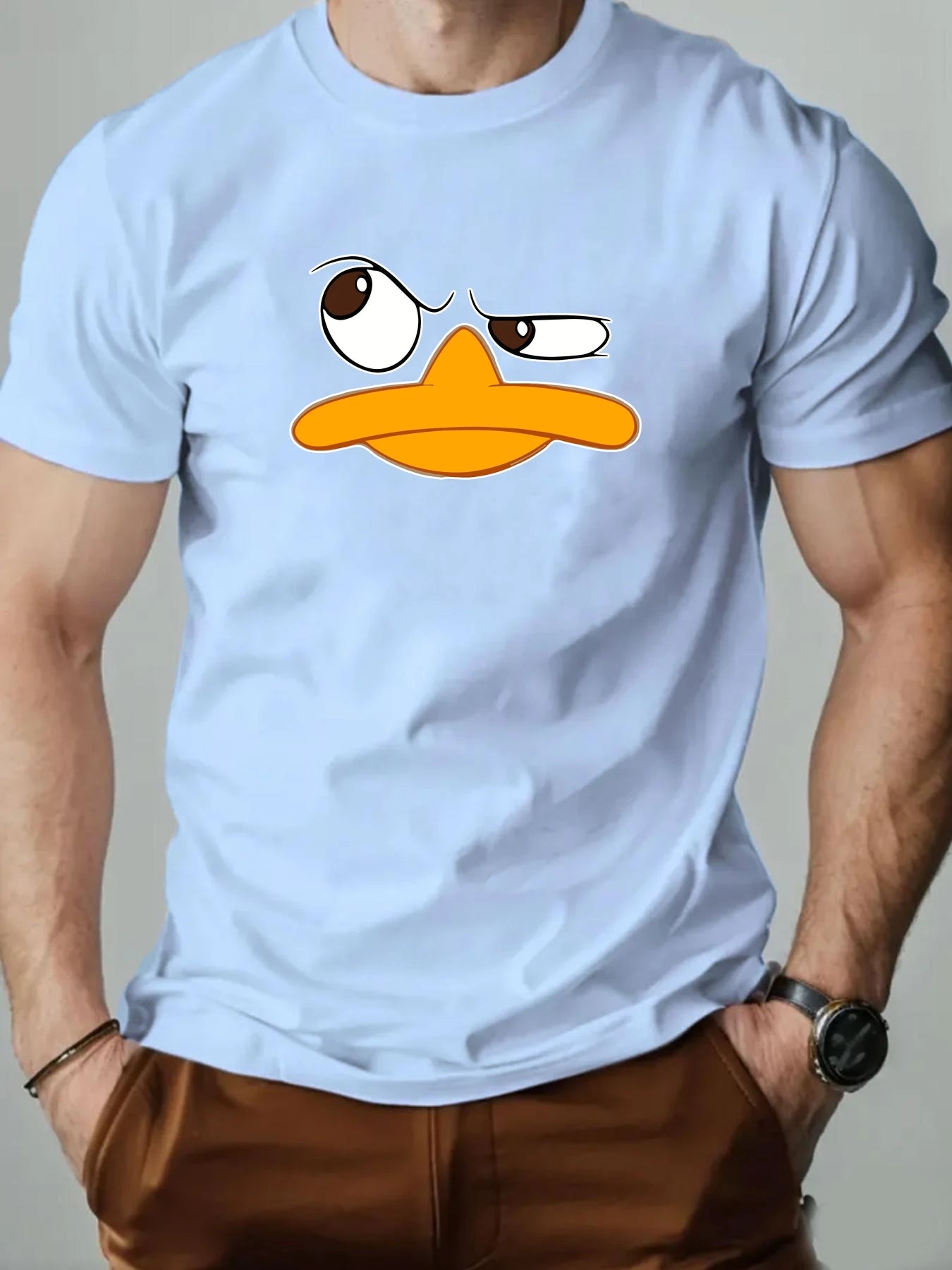 Men's T-Shirt Funny Duck Cartoon Pattern Print Summer Round Neck Breathable Casual Short Sleeve Fashion T Shirt