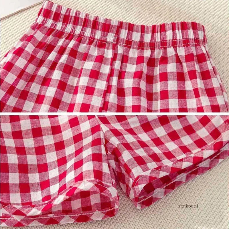Baby Girls Set Summer Children Clothing Sets Plaid Shorts Short Sleeve T-Shirt Baby Girl Clothes Sweet Cute Outfits for 2-4Years