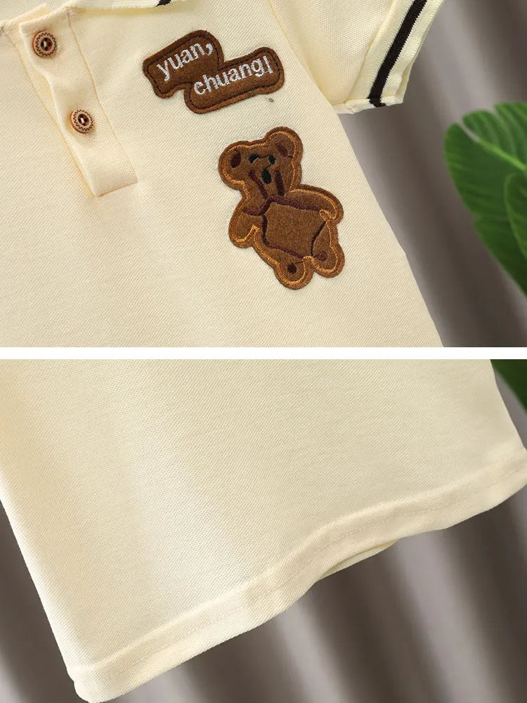 2024 Summer Baby Boy Clothing Sets Fashion Bear Embroidery Short Sleeve T-shirt+Shorts Children 2Pcs Suit Girl Kids Sports Set