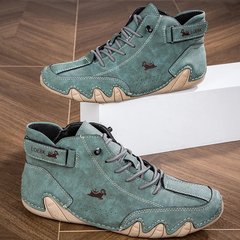 Boots for Men Casual High Top Sneakers Soft Sole Fashion Mens Slip-On Leather Driving Walking Shoes Comfort Luxury Ankle Boots