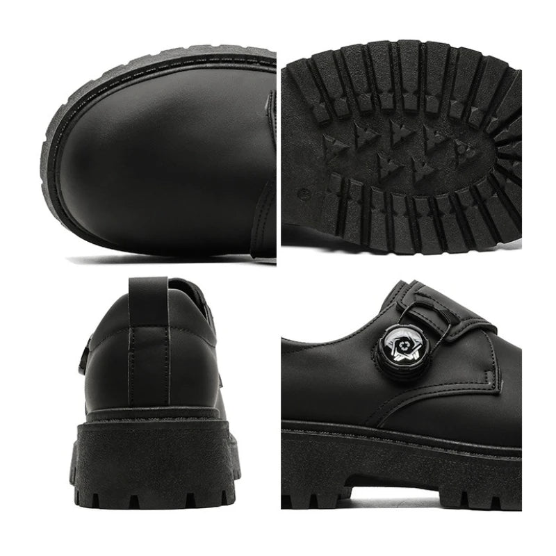 2025 Mens British Retro Wide Round-Toe Derby Shoes Chunky Platform Casual Leather Boots Trendy Streetwear Footwear for Wide Feet