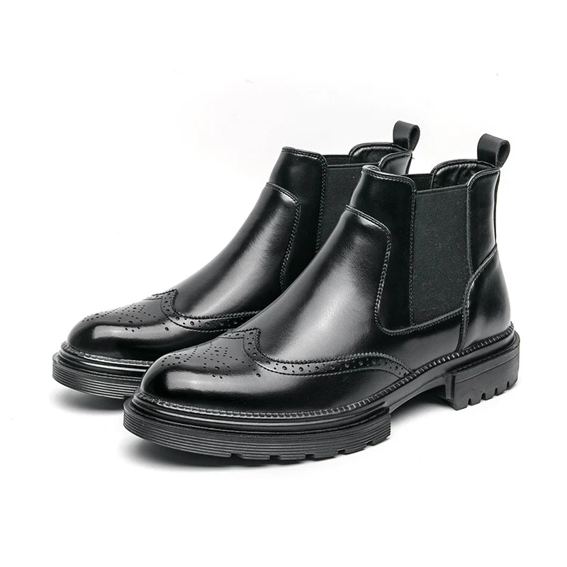 Men's riding boots British-style retro brogue carved high-top leather shoes men's casual leather shoes thick-soled leather boots