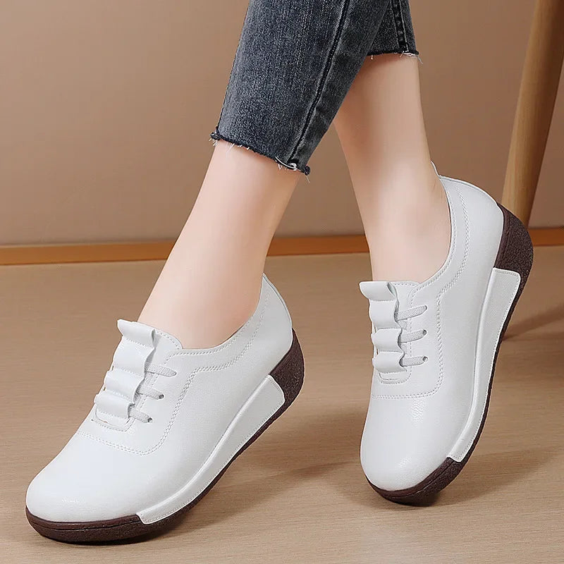 2025 Women Casual Shoes Genuine Leathe Platform Loafers for Women Wedge Sneakers Zapatos Mujer Fashion Slip on Ladies Moccasins