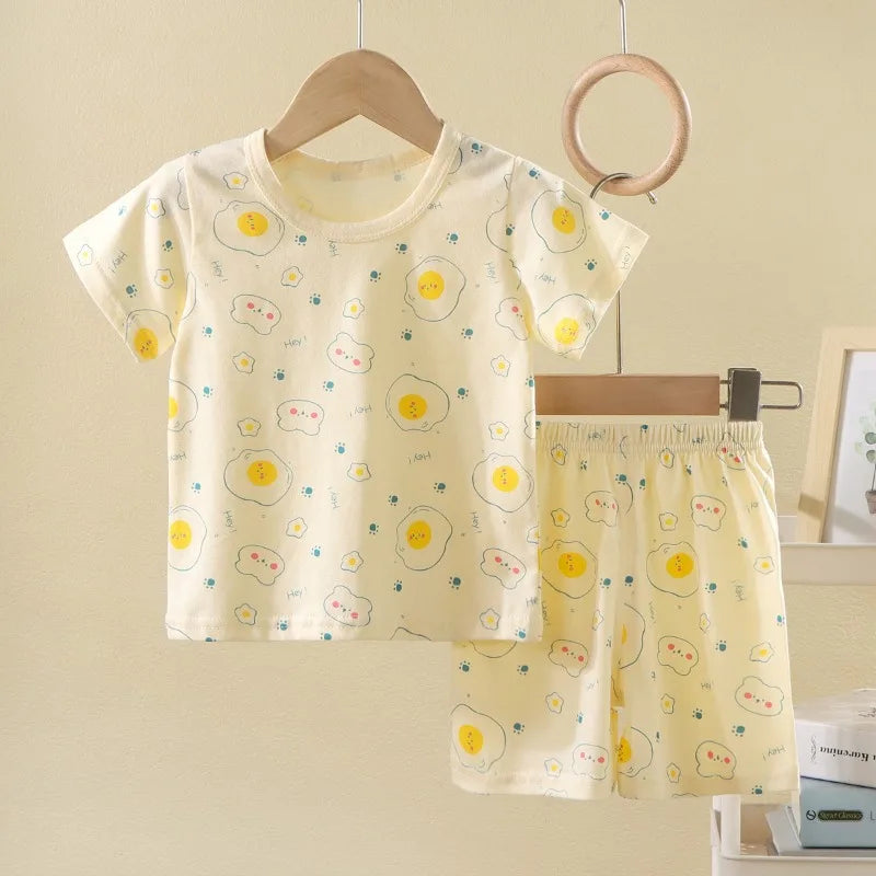 Summer Korean Nordic Style 0-5Y Kids Pajama Set Cotton Animal Print Pure Cotton Baby Girl Boy Sleeping Suit Casual Loose Clothes