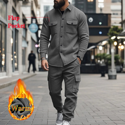 American heavy Fleece men's overalls lined with outdoor sports pants tactical hunting jacket shirt two sets business casual