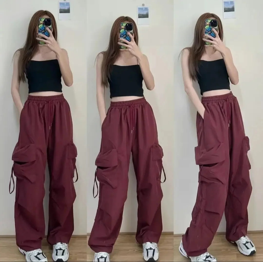 Korean Style Casual Workwear Pants Women's Loose Wide Leg Trousers Straight Cut Drapey Cuffed Long Trousers Fashionable Versatil