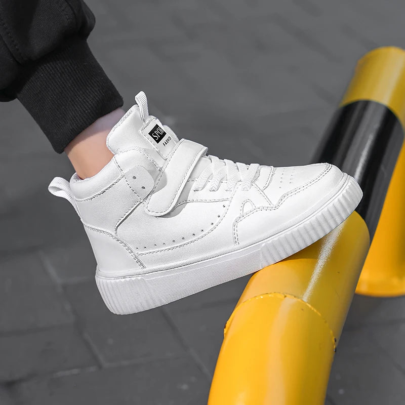 New High Top Childrens Boy Sneakers Outdoor Running Basketball Kids Sports Shoes Non-slip Luxury Pu Leather Boys Sports Shoes