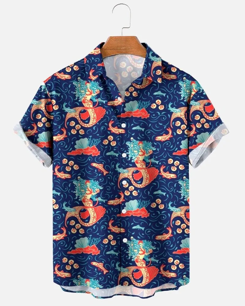 2023 trendy new 3D printed shirts men's Hawaii summer beach vacation short sleeved shirt comfortable and casual Men's clothing