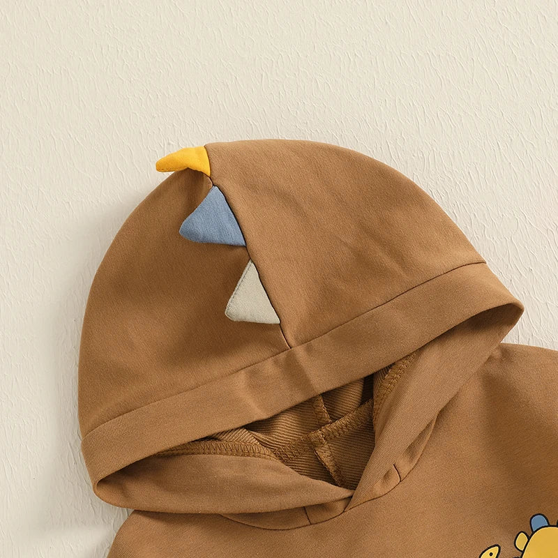 Baby Boy 2Pcs Fall Outfits Long Sleeve Dinosaur Print Pocket Hoodie Pants Set Toddler Clothes