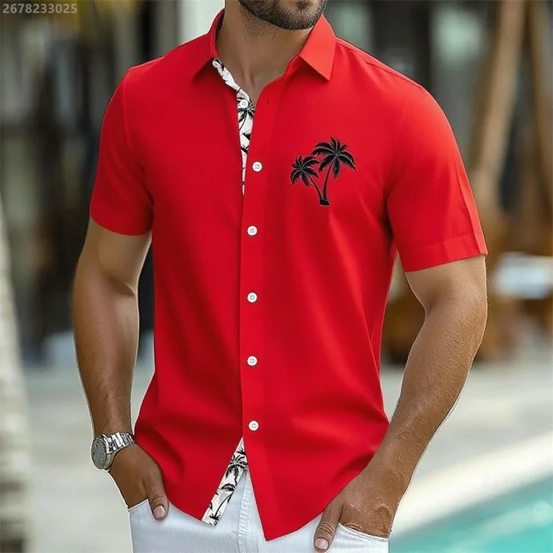 Men's summer tropical plant button coconut pattern Hawaiian short-sleeved beach shirt vacation daily wear fashionable casual