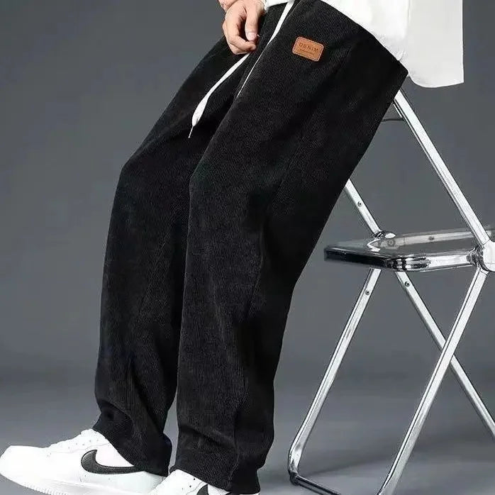Trendy Corduroy Men's Pants Casual Fleece-Lined Loose-Fit Straight-Legged Sweatpants Autumn Winter High-Quality Foreign Trade