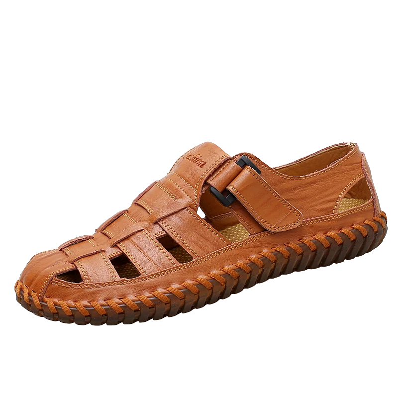 2024 Classic Brand Trend Brown Men's Sandals Handmade Soles Durable Men's Camping Beach Shoes Anti Slip Hollow Casual Shoes