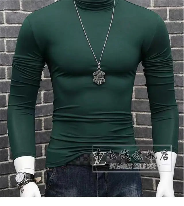 Trendy Casual Turtleneck Men's Modal Winter Sweater turtleneck Cool Blouse Tight Modal T-shirt Youth Solid Color Base Shirt Top