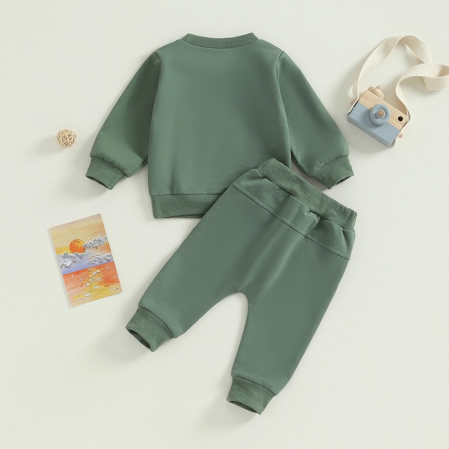 Pudcoco Baby Boy 2 Piece Cute Outfit Solid Color Long Sleeve Sweatshirt and Elastic Pants Set Newborn Infant Fall Clothes 0-3T