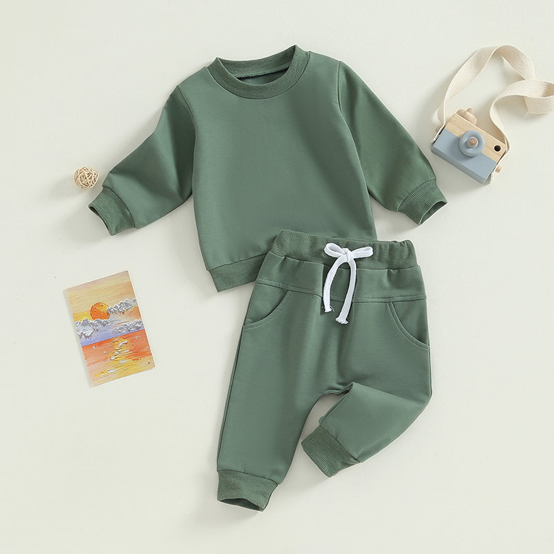 Pudcoco Baby Boy 2 Piece Cute Outfit Solid Color Long Sleeve Sweatshirt and Elastic Pants Set Newborn Infant Fall Clothes 0-3T