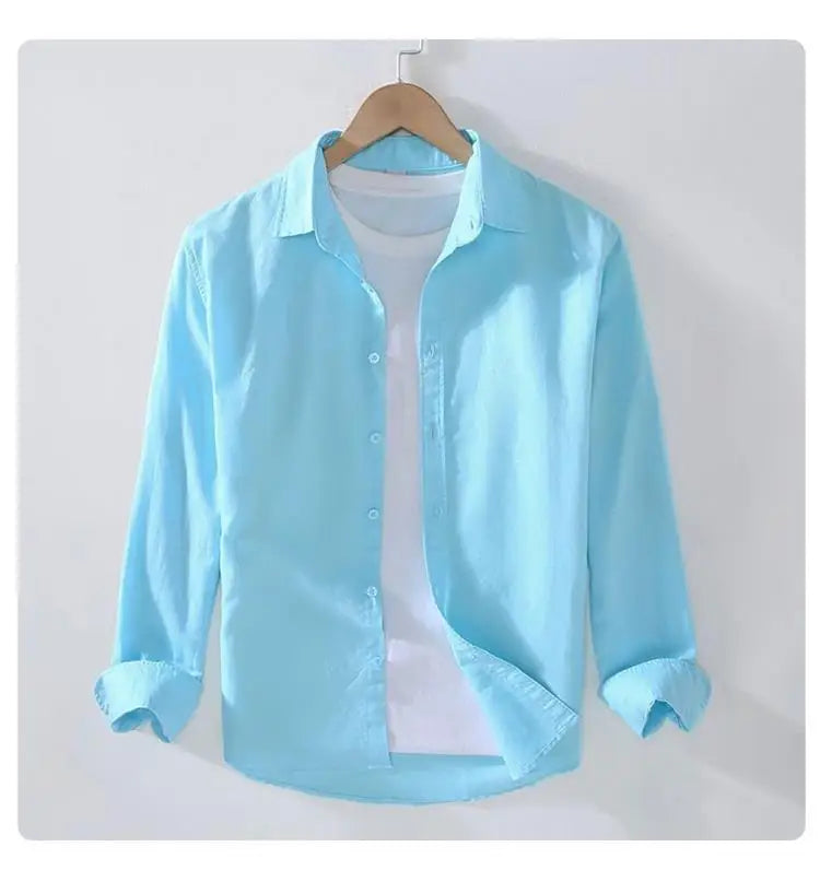 Men's Casual Loose Fit Long Sve Linen irt Thin Cotton Linen Material Summer Faion Inner Wear White Spring Summer Top