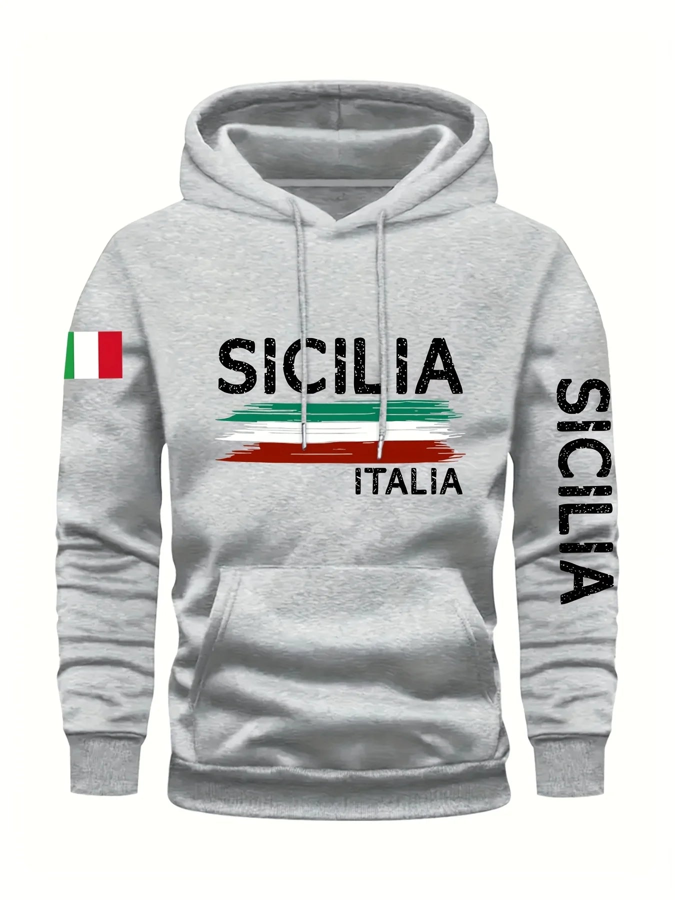 Hoodie Casual Pullover Pocket Geometric Pattern Knit Fabric Slight Stretch Regular Fit Hooded Collar Fashion Sports Sweatshirt