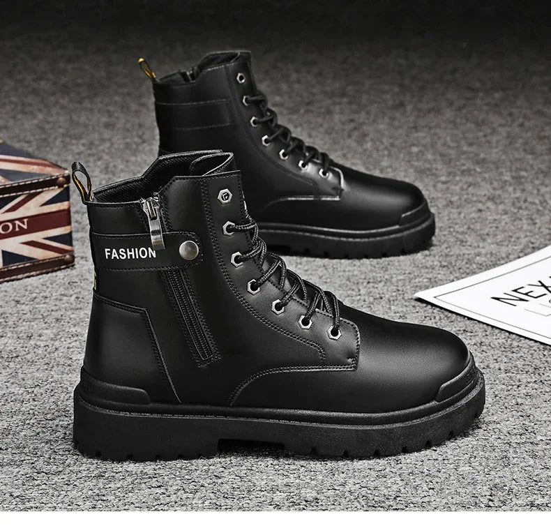 Men's Boots Fashion Motorcycle Ankle Boot New High Top Leather Boots for Men Non Slip Platform Work Safety Boot Botas Hombre