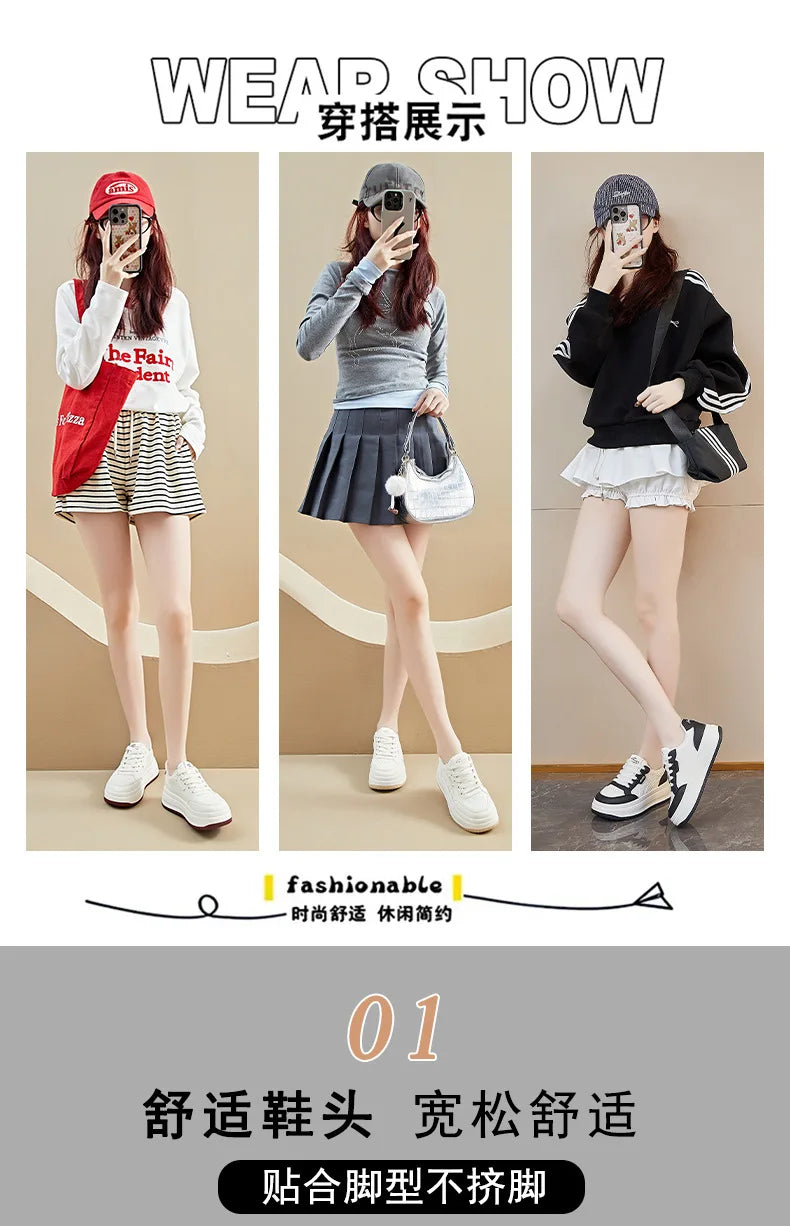 Women's White Shoes2025Autumn New Thick-Soled Platform Shoes Leather Surface All-Season Casual Sports Shoes for Women