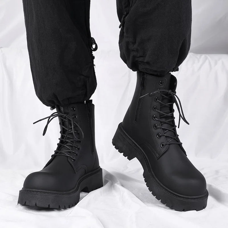 Boots for Men High Quality Casual Leather Boots Fashion Outdoor High Top Booties Black Men's Ankle Boots Fashion Motorcycle Boot