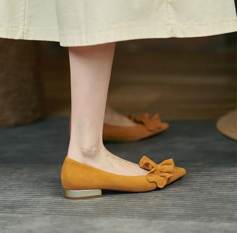 Shoes for Woman 2025 Office Women's Summer Footwear Pointed Toe Yellow Low Heel Elegant Fashion Trend on Promotion High Quality