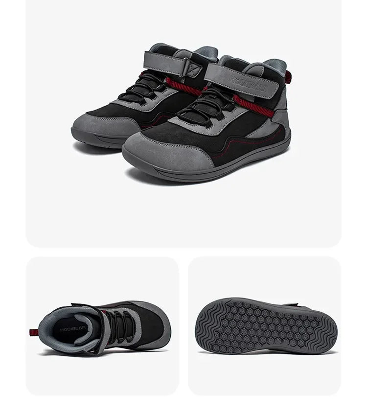 2025 Kids Mid-Barefoot Shoes Big/Kid Wide Toe Box Zero Drop Artificial Leather Hook-Loop Outdoor Boots  kids shoes