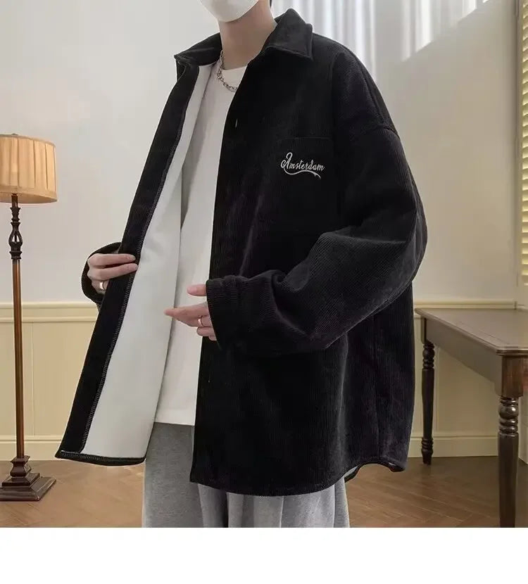 2025 New Retro Lapel Loose Long Sleeve Casual Shirt Jacket Men's Korean Style Trendy Spring Autumn Wear Comfortable Outerwear