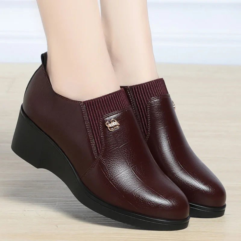 2025 New Women's Shoes Fashion Platform Wedge Shoes Soft Leather Shoes for Women Slip-On Loafers Office Work Shoe Zapatos Mujer