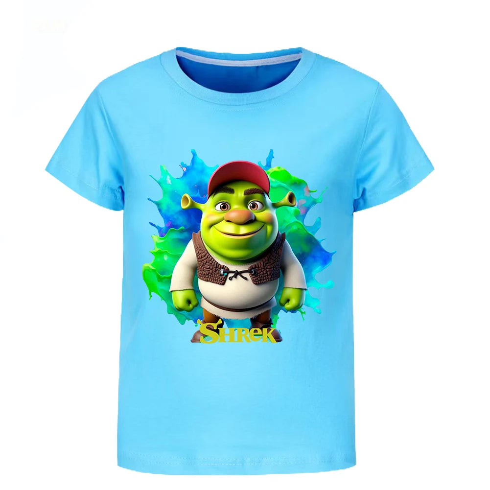 Shrek Child Tracksuit Blouse Short Sleeve Family Matching Clothes Sets for Baby Set for Children From 6 To 12 Years Old Summer