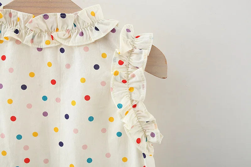 Cotton Dress for Baby Girl Heart Shaped Button Colorful Polka Dot Bow Dress Send Bag