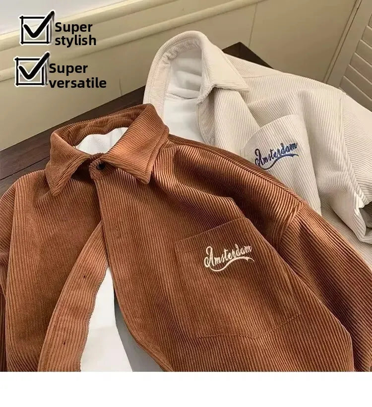 2025 New Retro Lapel Loose Long Sleeve Casual Shirt Jacket Men's Korean Style Trendy Spring Autumn Wear Comfortable Outerwear