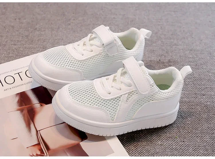 Kids Sports Shoes Non-slip Soft Sole Children White Shoes Hook&loop 2025 New Students School Flat Shoes Comfortable Trendy