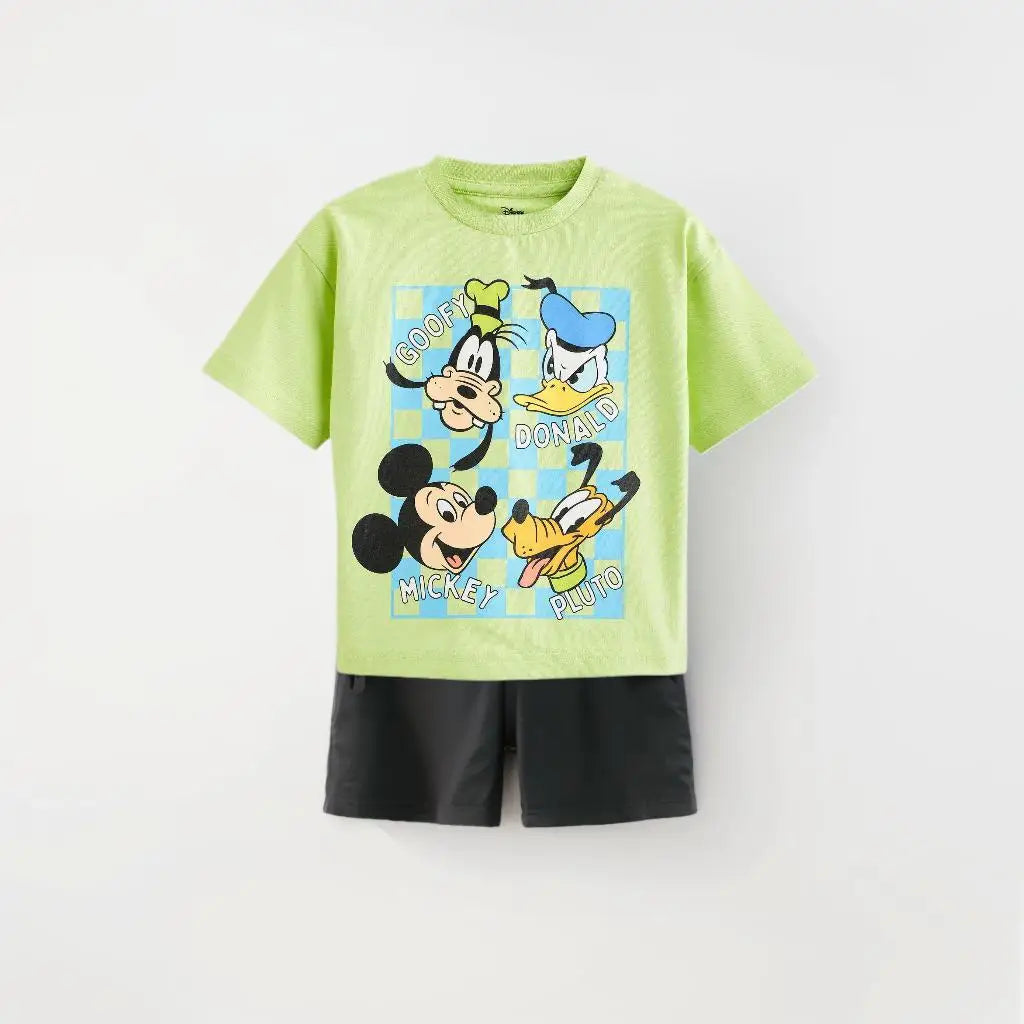 Disney Summer Sets Child New Mickey Mouse T-shirt+Shorts Two Piece Set Child Lovely Casual Short-sleeved Tracksuits Outer Wear