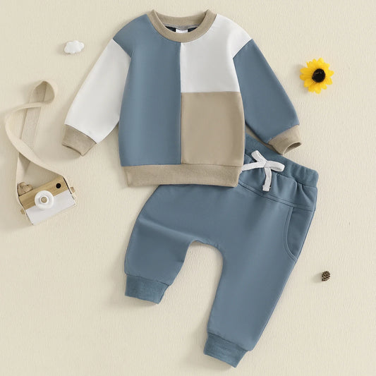 Infant Baby Boy Sweatshirt Pants Set 2pcs Clothing Suit Casual Toddler Long Sleeve Contrast Color Ribbed Cotton Outerwear
