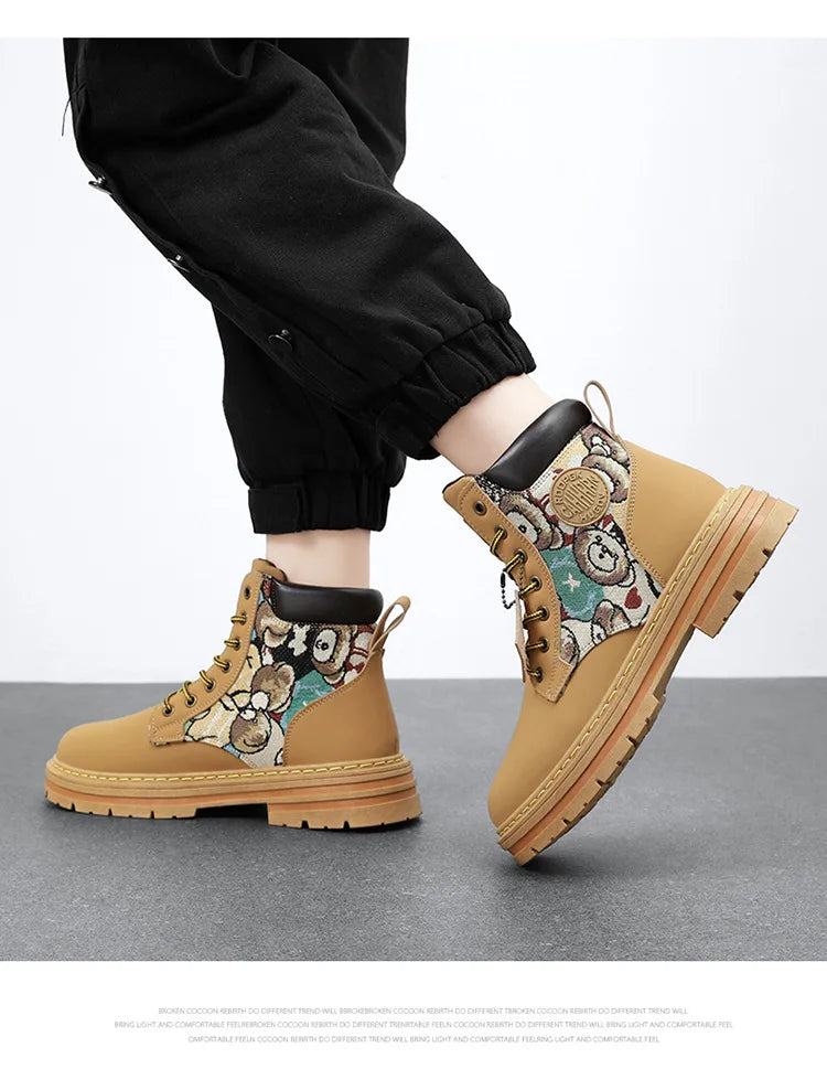 New Men's Boots Designer Luxury Men Working Boots High Tops Platform Leather Shoes for Men British style Motorcycle Botas Hombre