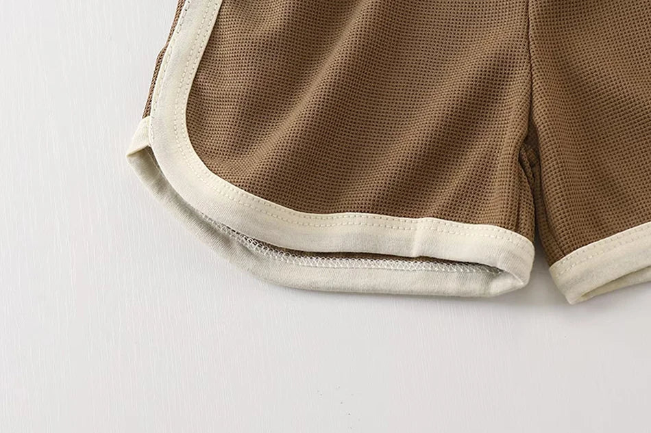 Kids Cartoon Pattern Waffle Like Knit Short Sleeve Set Children Stretchy Waist Summer Casual Clothes Two Piece Outfit 2025