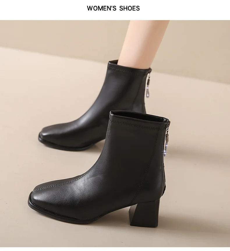 Platform Boot Shoes for Women Modern Western Black Femme Botas Punk Goth Female Winter High Heeled Shoes Round Toe Heels Botines