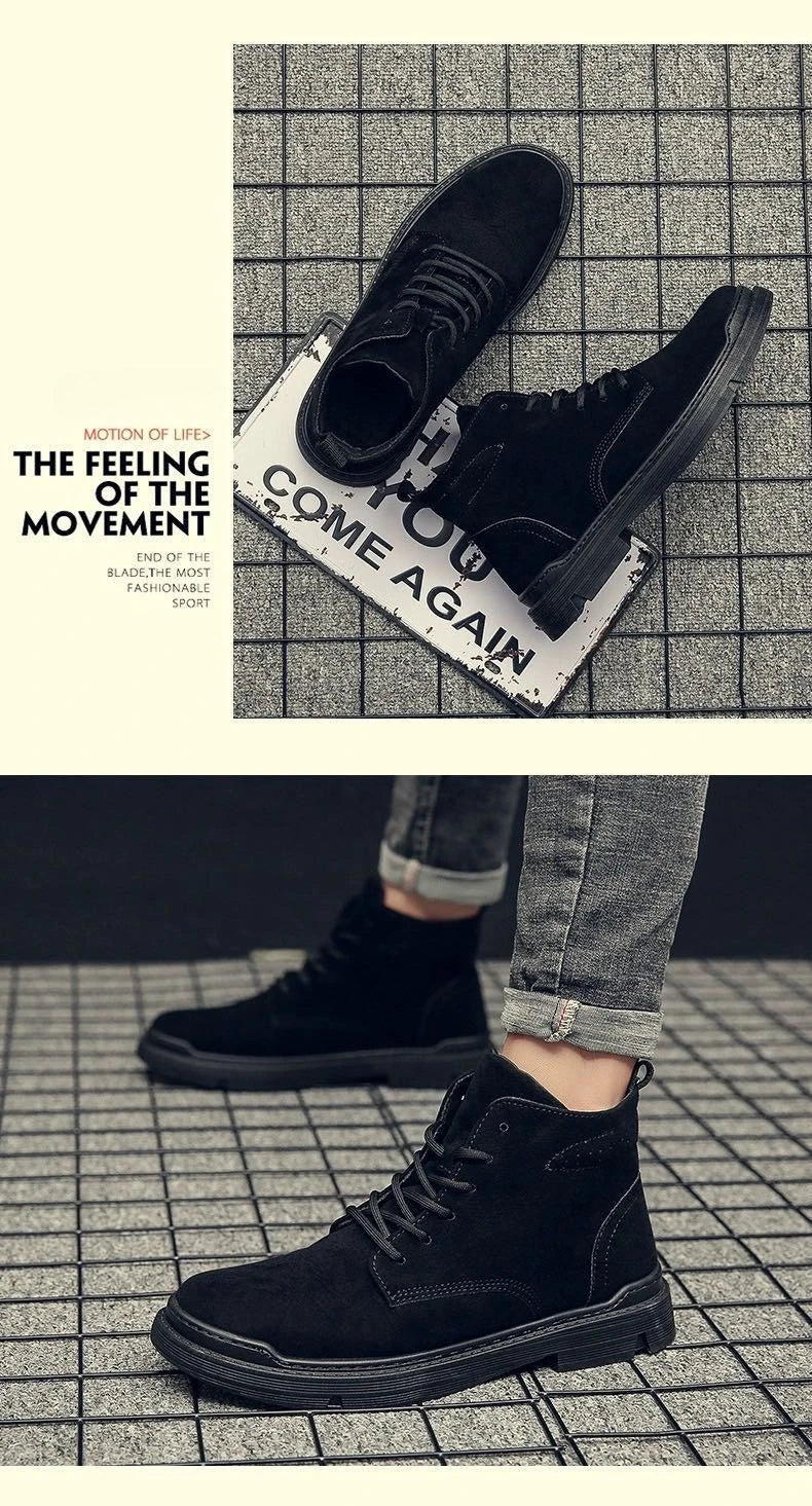 British Style Retro Men Boots High Top Platform Non-slip Wear-resistant Casual Shoes Outdoor Work Driving Boots Botas Hombre New