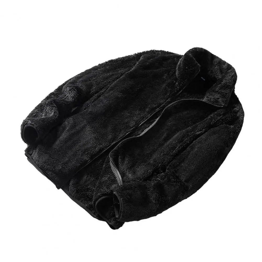 Women Winter Coat Stand Collar Double-sided Fleece Neck Protection Zipper Closure Long Sleeves Heat Retention Outdoor Jacket